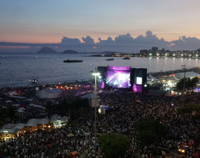 Archivbild: Menschenmenge bei Konzert an der Copacabana in Rio de Janeiro bei Sonnenuntergang