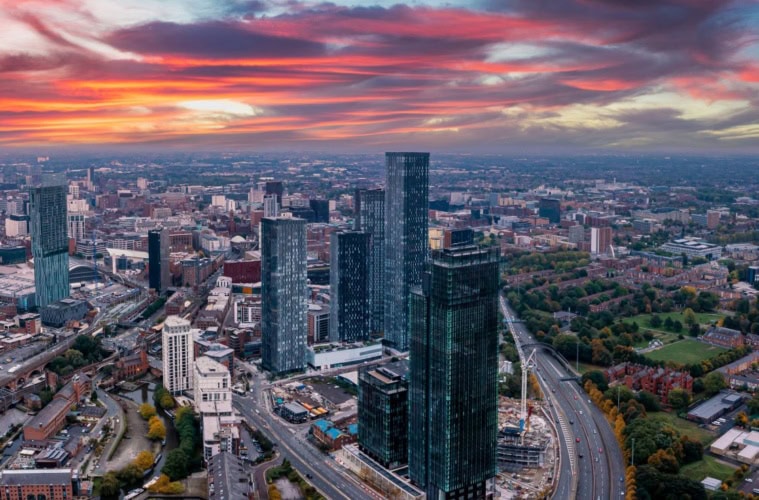 Blick auf die Skyline von Manchester in Großbritannien