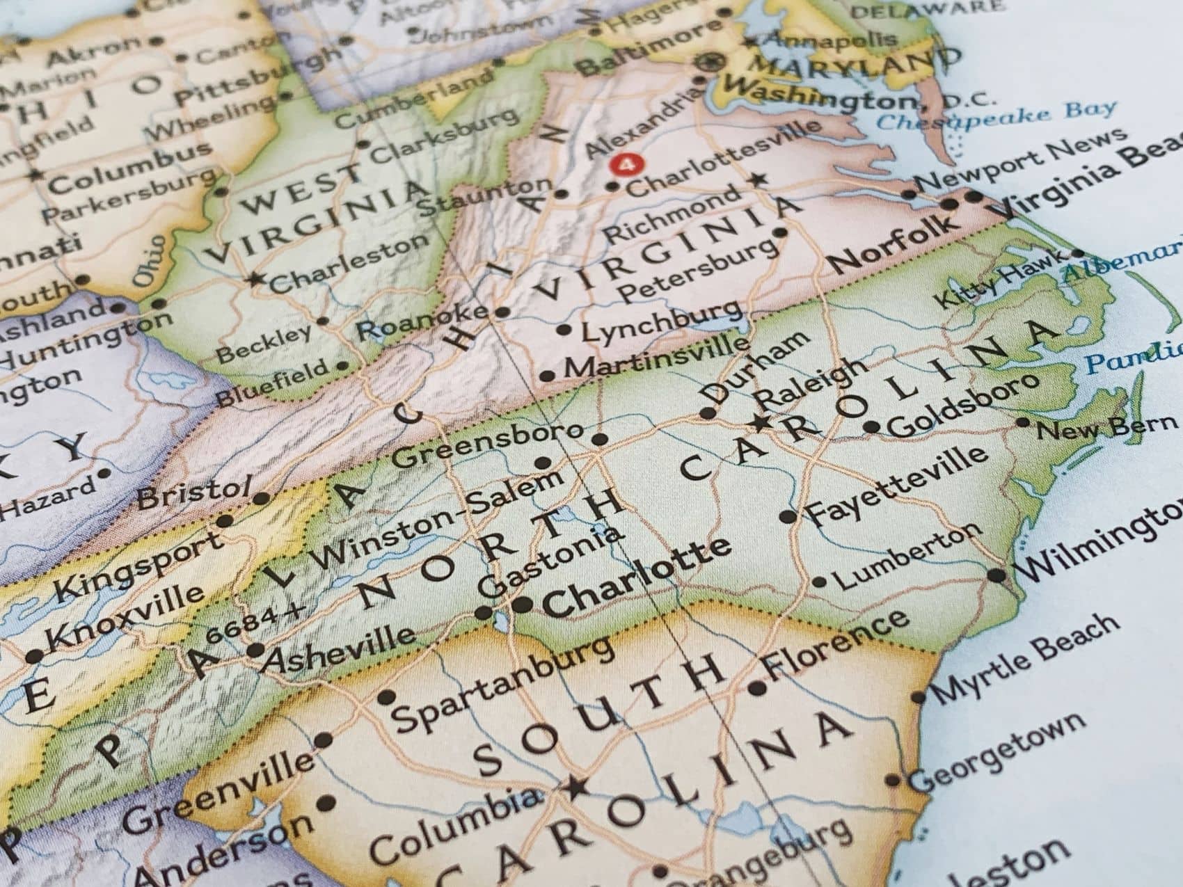 Lage von North Carolina in den USA auf einer Karte