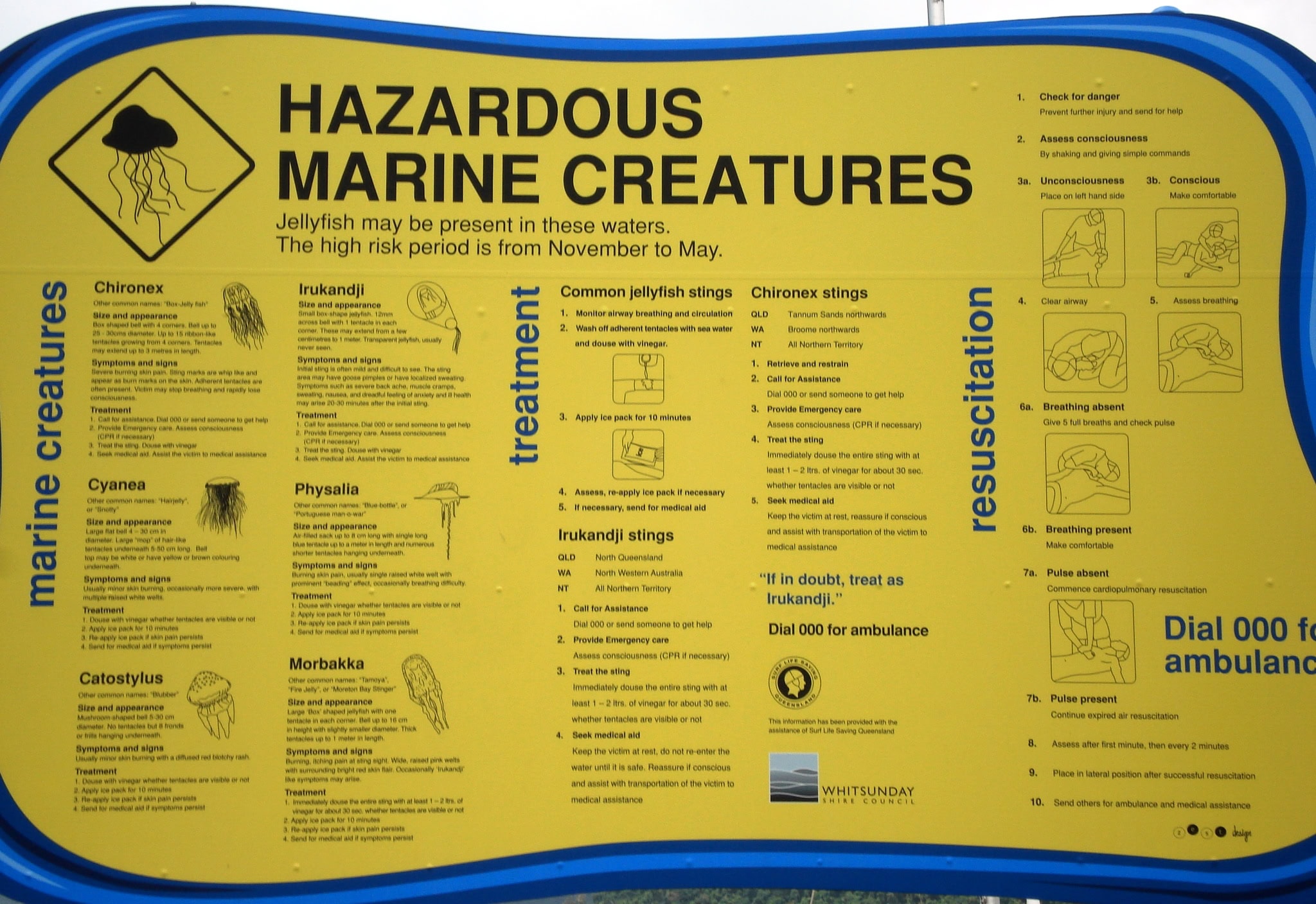 Schild aus Australien zur Warnung vor giftigen Meerestieren.
