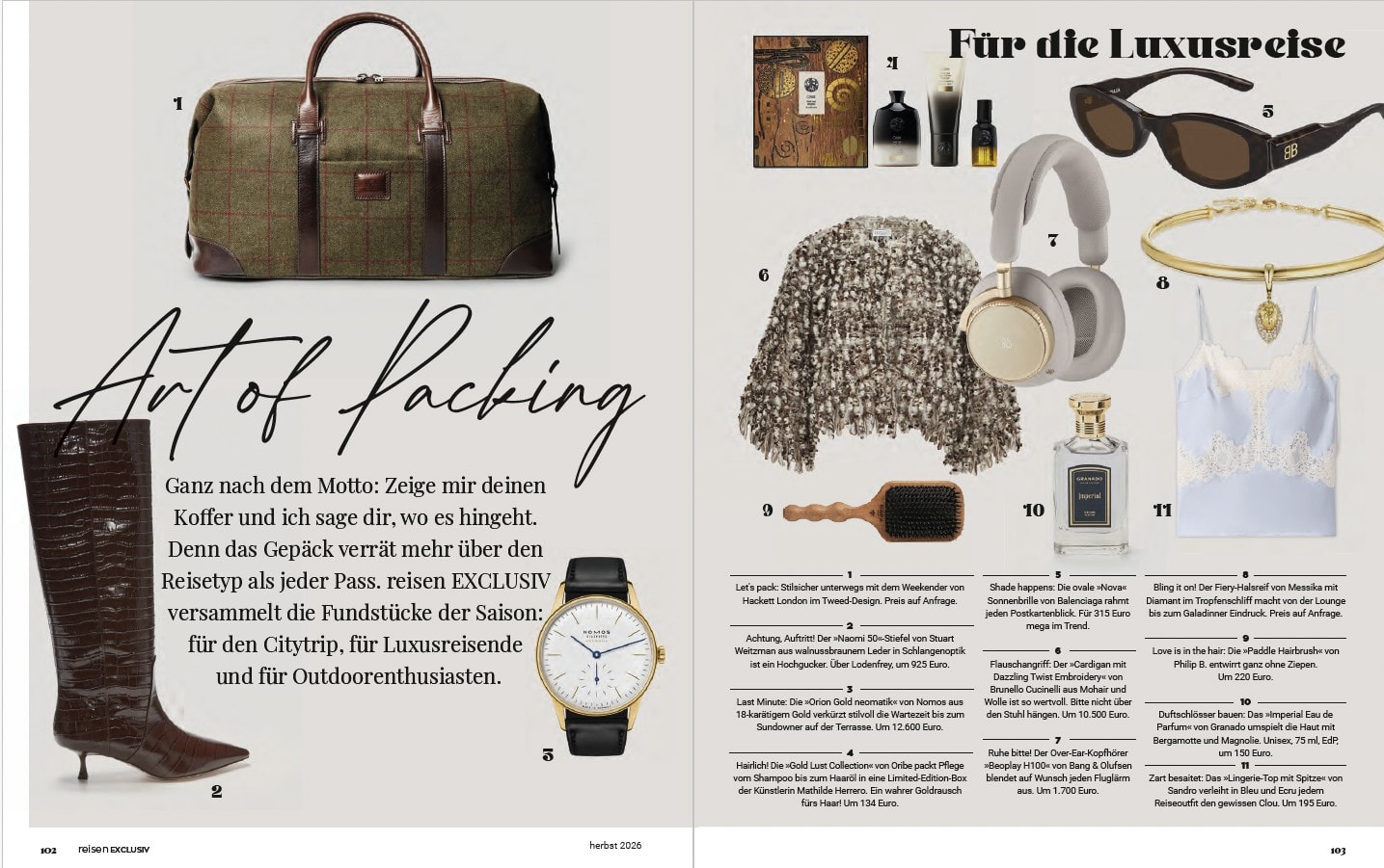 Art of Packing, Reiseutensilien für die Luxusreise