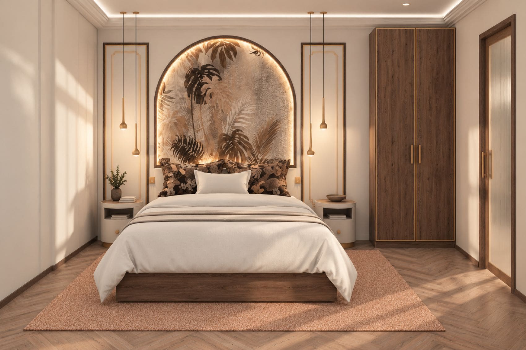 Signature Suite im MAZAGGS am Achensee mit Art-déco-Elementen, Holzboden und floral gestaltetem Kopfteil