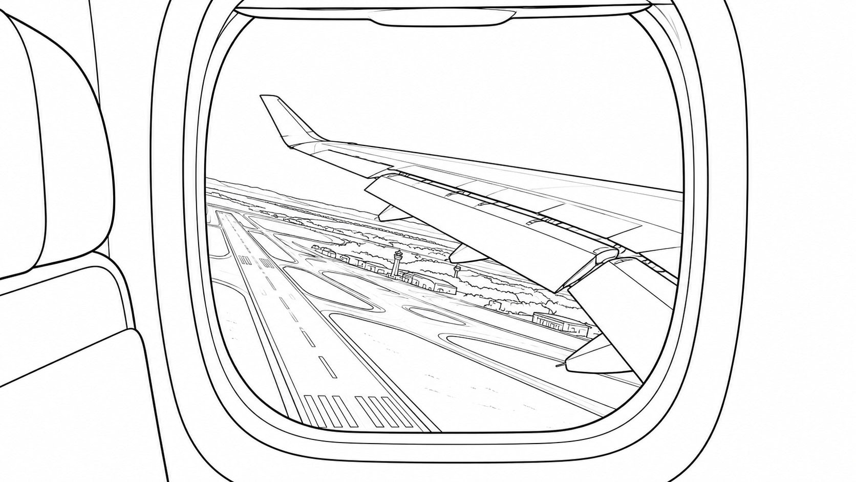 Blick aus dem Flugzeugfenster beid er Landung Illustration