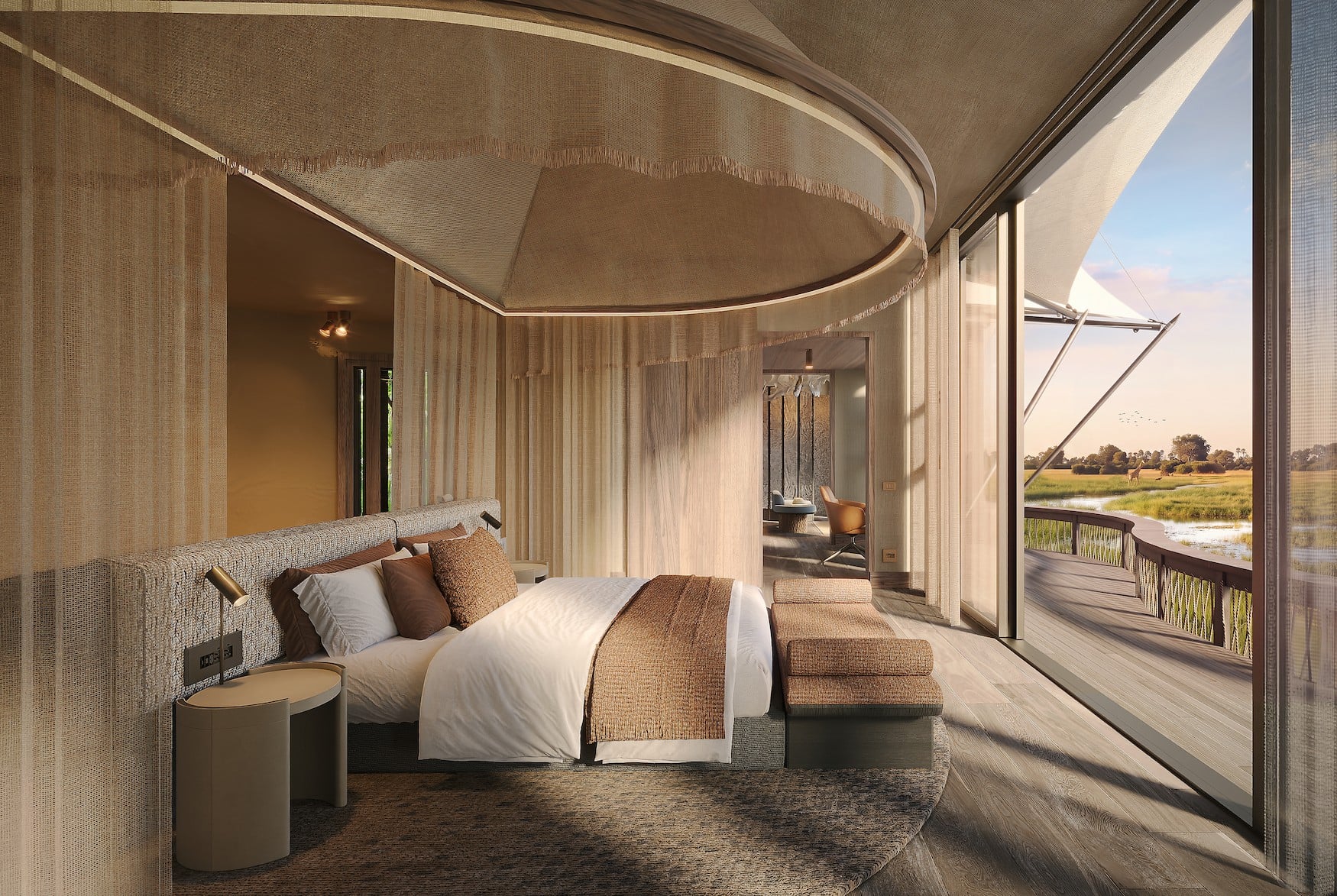 Inneneinrichtung der Suiten im neuen Mokolwane Plains Camp von Natural Selection in Botswana