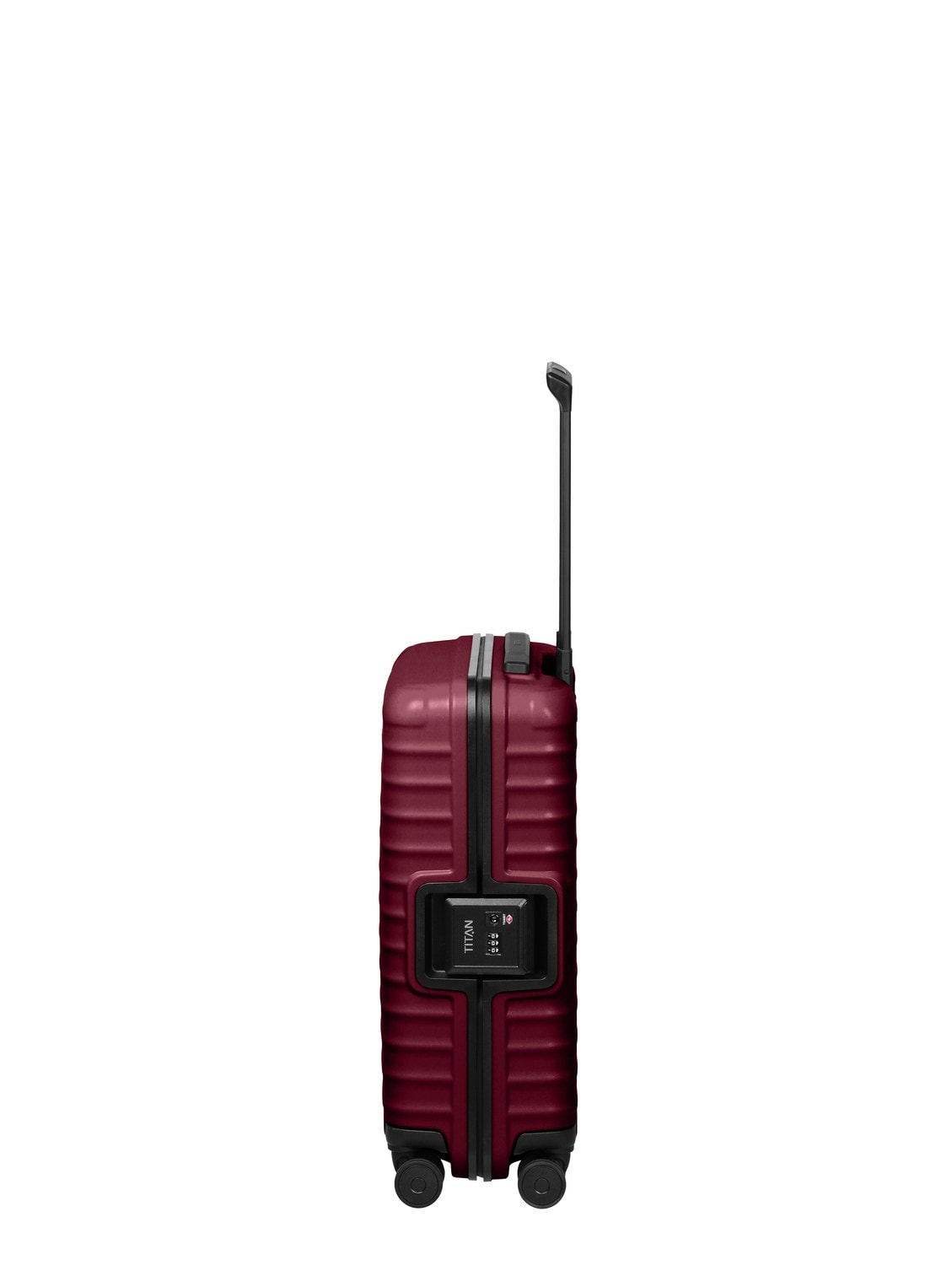 Handgepäckkoffer TITAN OVERSEAS S20 in Emberwood Red von der Seite mit TSA-Schloss