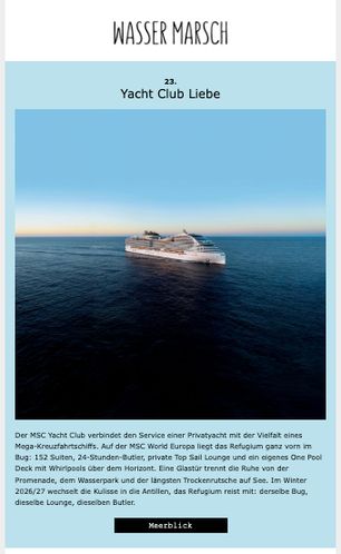 Newsletter-Beitrag zu MSC Yacht Club