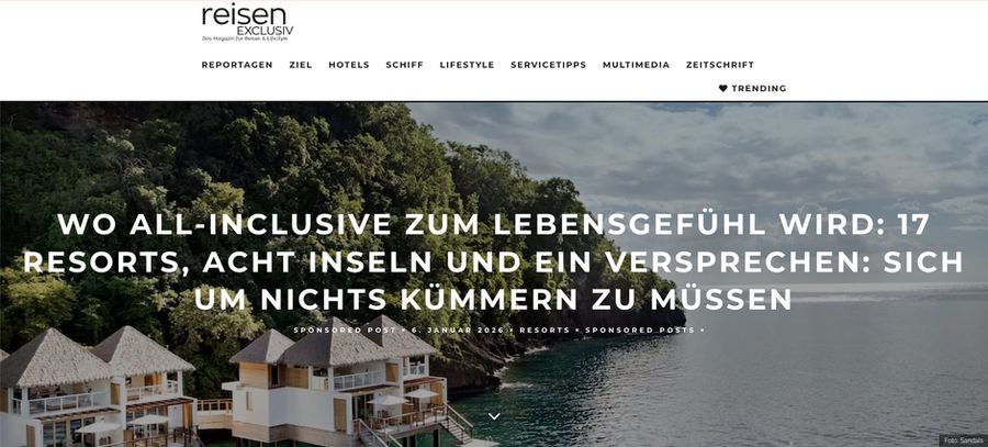 Sandals-Advertorial auf reisenexclusiv.com